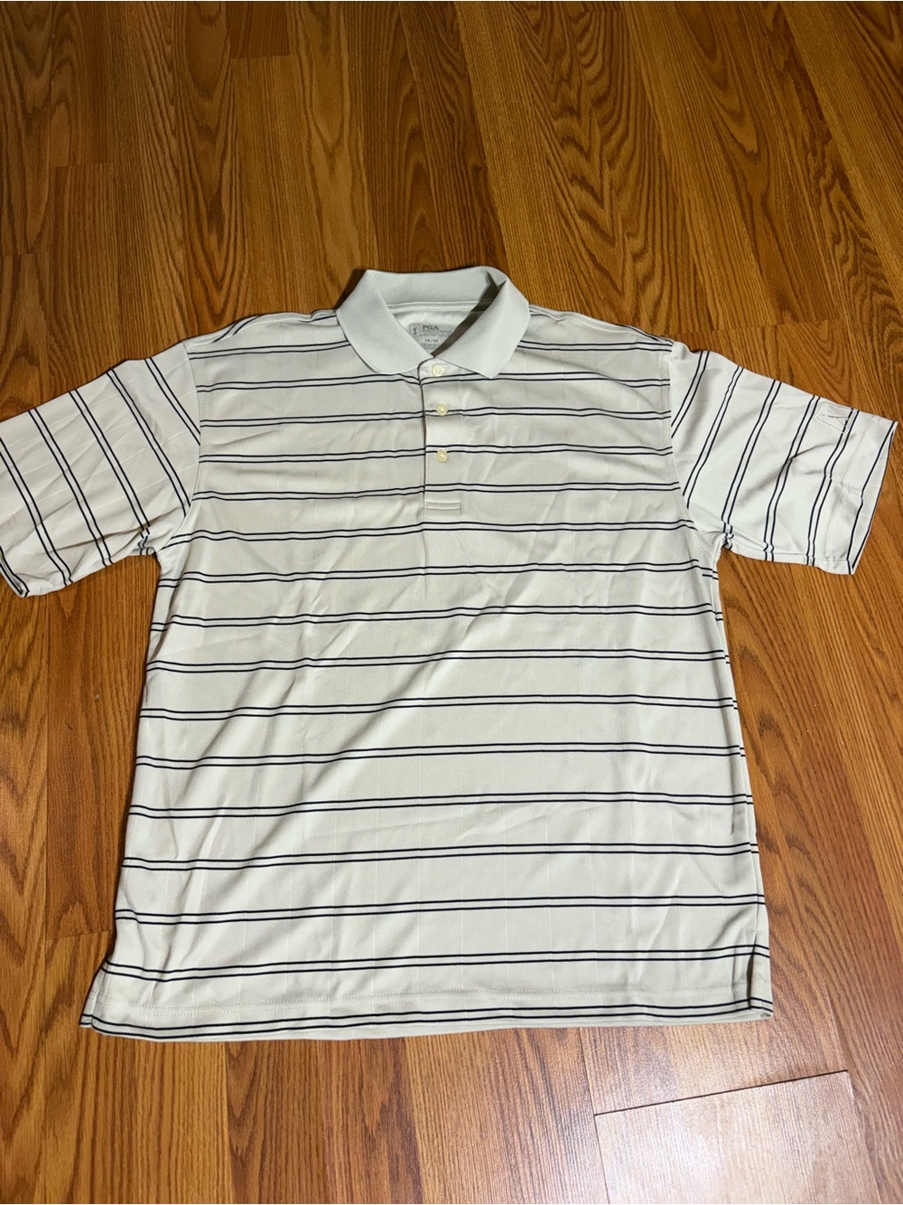 PGA Tour Cream Polo with Navy Stripe